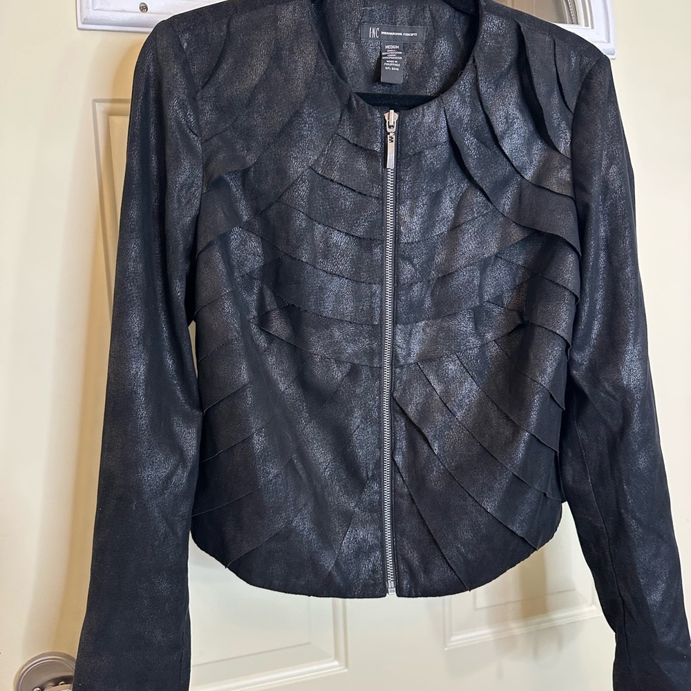 INC Black Layered Leather Jacket